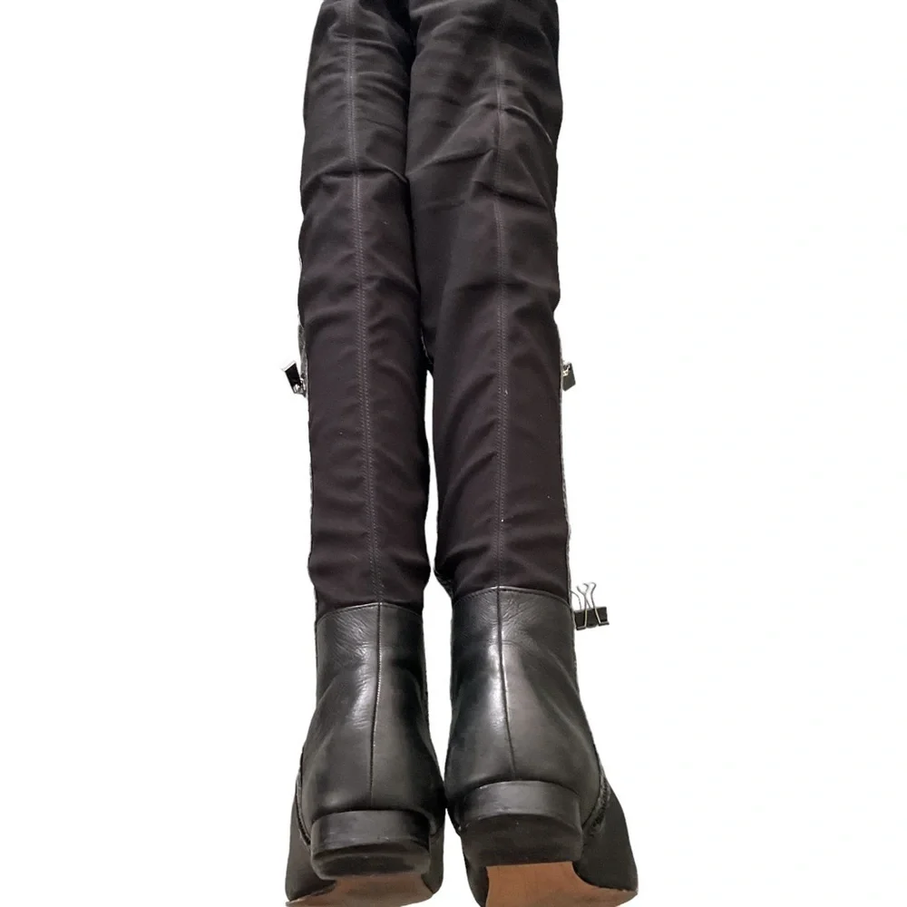Vince Camuto Women Tall Black‎ Leather Faux Suede Zipper Boot Size 5